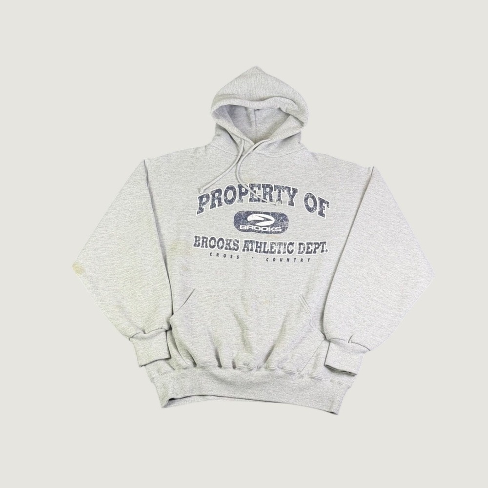 Brooks Athletic Dept Cross Country Hoodie Mens Large Gray Distressed Graphic